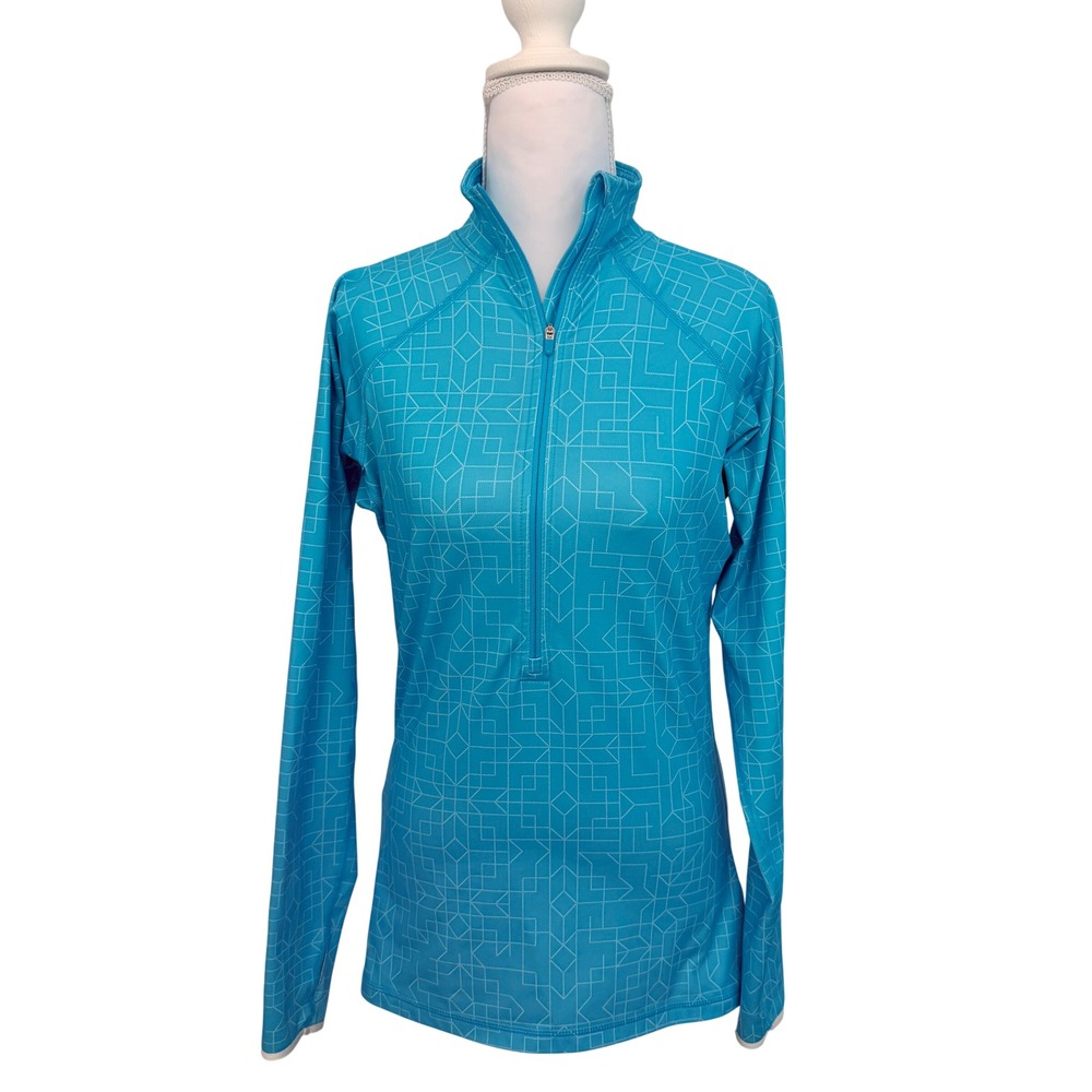 Nike Pro Quarter Zip Pullover Womens Medium Blue Geometric Fleece Lined Top